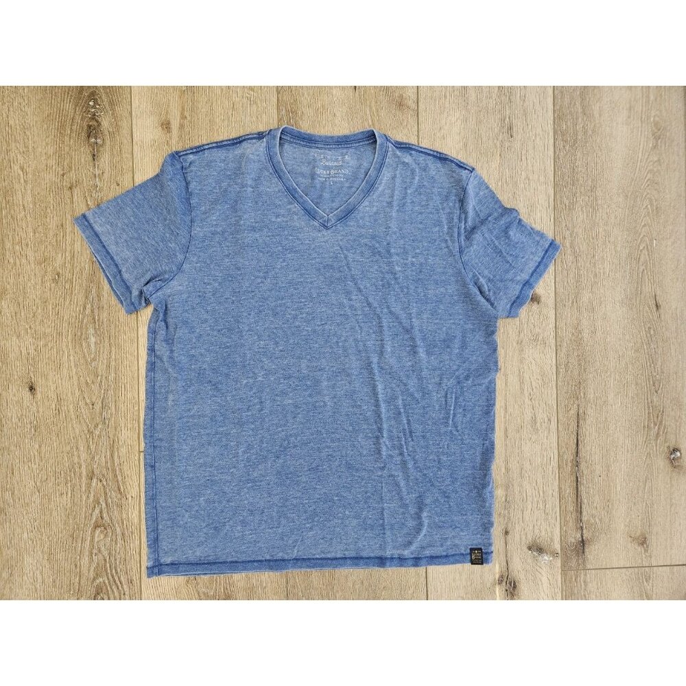 Lucky Brand Venice Burnout Mens Short Sleeve V Neck Tee Shirt Size L Blue